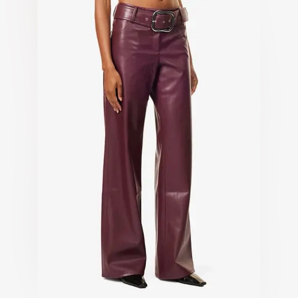 Aya Muse Sao Buckle Burgundy Vegan Leather Pants